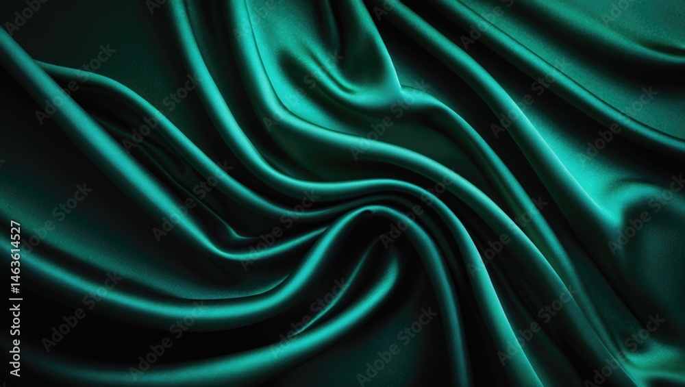 Obraz premium Elegant teal silk satin textile featuring flowing folds and rich textured background for stylish decor