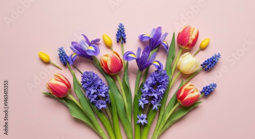 Arrangement of Spring Flowers on Pink Background for Floral Design