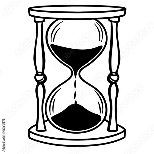 Line art of a classic hourglass with sand flowing between two glass bulbs vector silhouette 