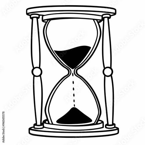 Line art of a classic hourglass with sand flowing between two glass bulbs vector silhouette 