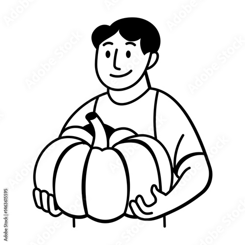 Holding a pumpkin icon in doodle style 