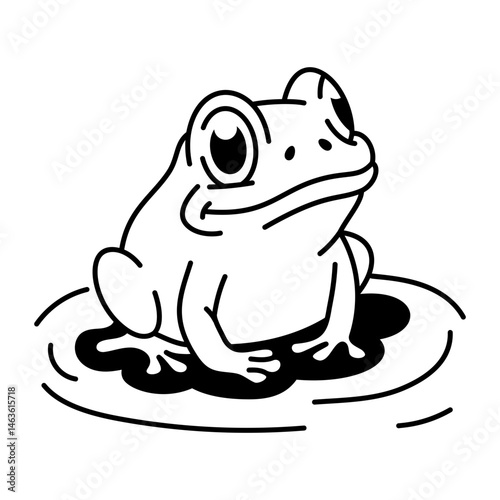 Frog in a puddle icon in hand drawn style 