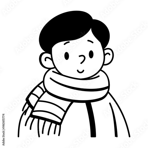 Boy wearing scarf icon doodle style 