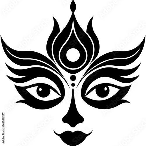 Lord Durga eyes and tilak icon vector silhouette 