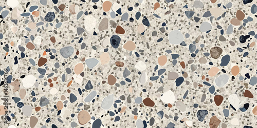 Beige terrazzo texture vector background with colorful stones and pebbles design