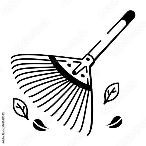 A hand drawn style icon of rake leaves
