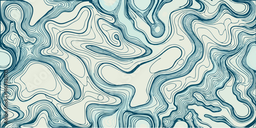 Abstract topographic map illustration with organic flowing lines and pale blue background