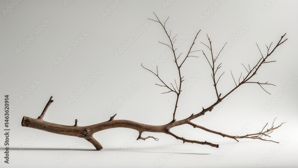 Fototapeta premium White background featuring a dry, isolated tree branch