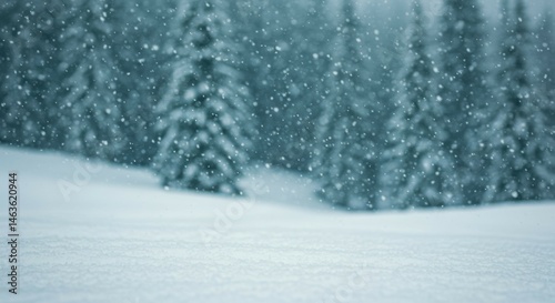 Snowy Forest Scene During Winter Season with Falling Snow