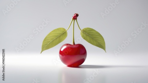 Fresh cherry with leaves on a white background