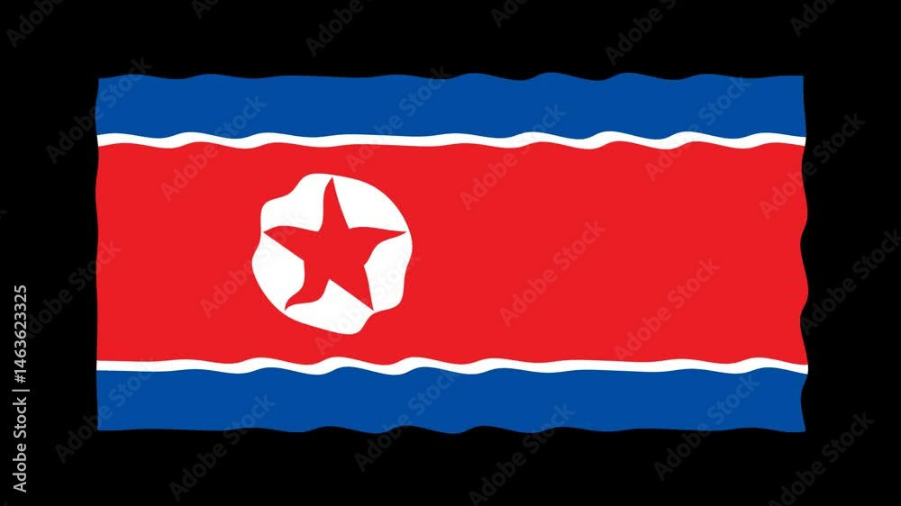 A 4K animation of the north korea waving flag on a black background