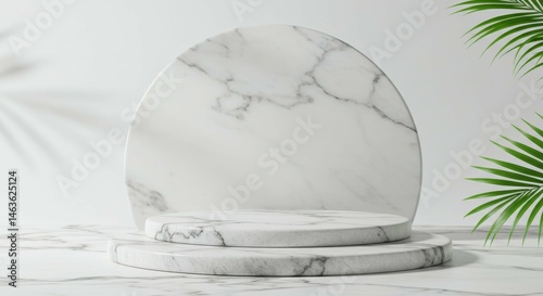 Marble Display Platform with Tropical Leaf Shadows Minimalist Mockup