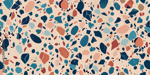 Terrazzo seamless pattern with blue peach and brown color combination vector