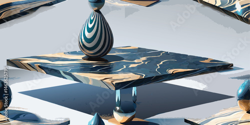 Abstract still life with spheres on marbled platform artistic visualization