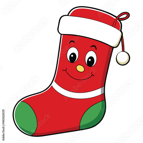 Cheerful Christmas Stocking Character with Santa Hat and Joyful Expression