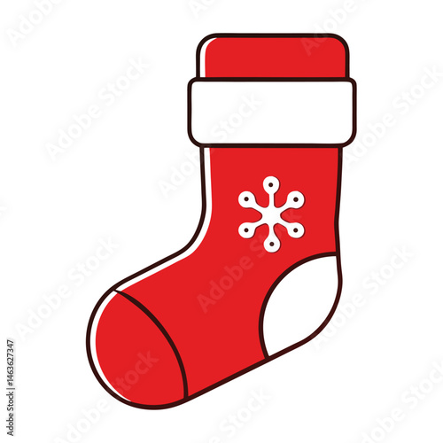 Red Christmas Stocking Icon with Snowflake Decoration – Holiday Vector Illustration