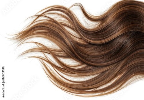 Brunette hair strands elegantly arranged isolated on white background