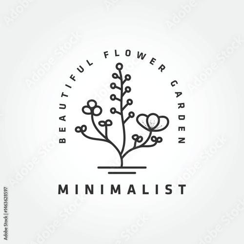 beautiful flower garden logo vector line art style