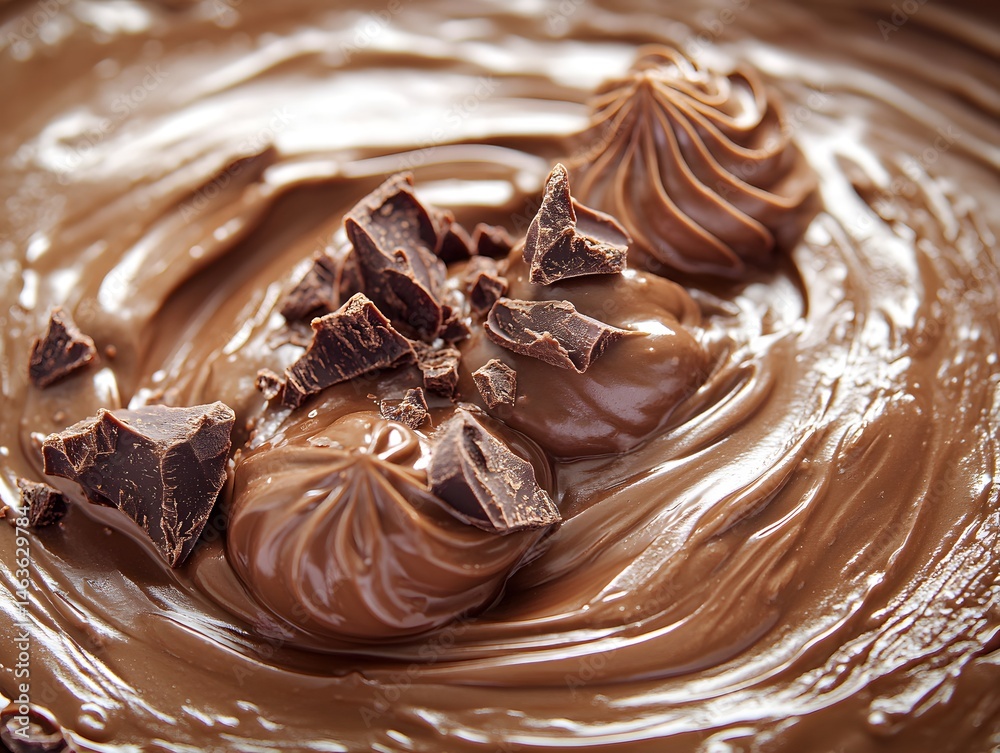 Delicious dark chocolate cake with creamy white swirl on a plate