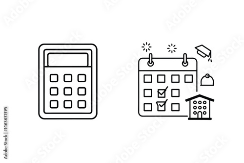 Simple calculator and calendar icons representing planning and scheduling for education or finances activities.