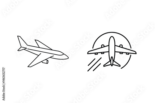 Black and white minimalist airplane icons illustrating air travel and transportation concepts