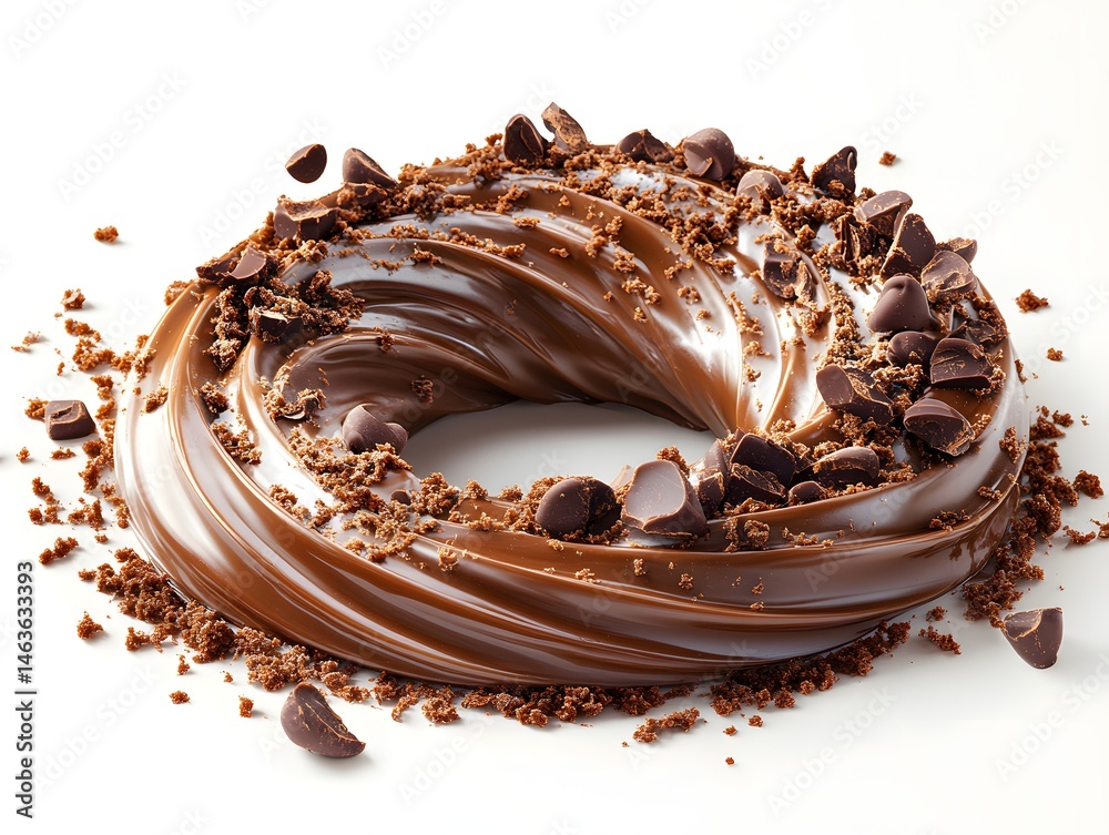Delicious chocolate cake, a sweet pastry, is isolated on a white background