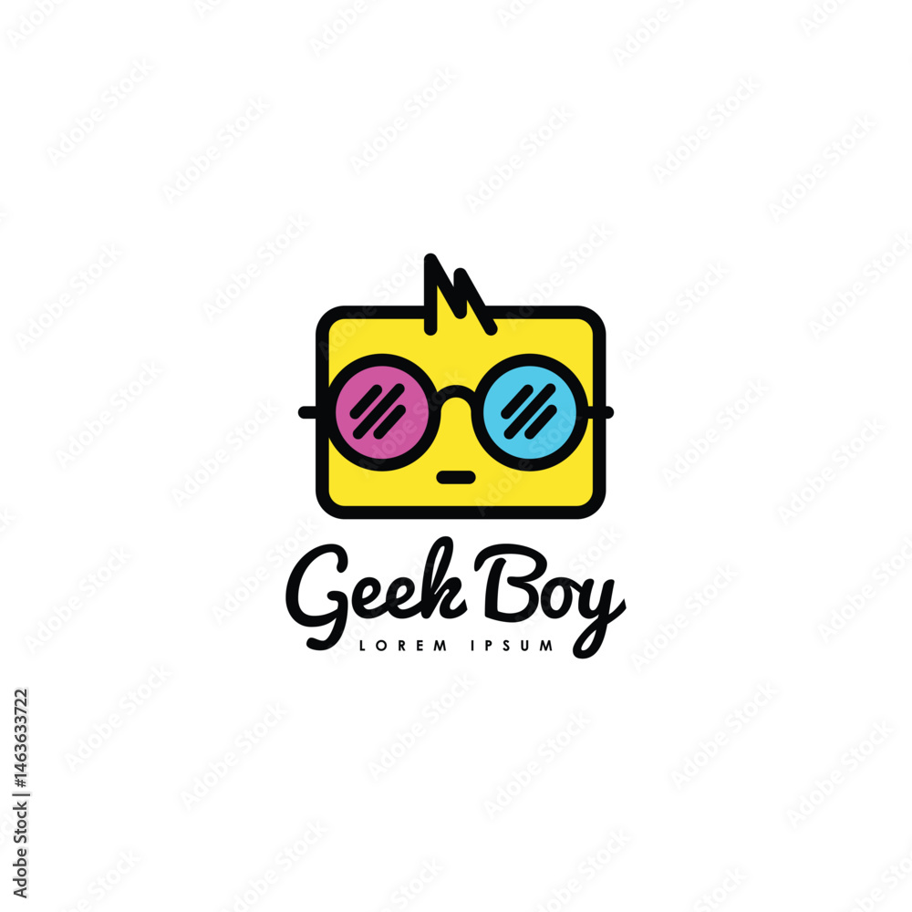 Fototapeta premium Geek head logo design template. Nerd logo template