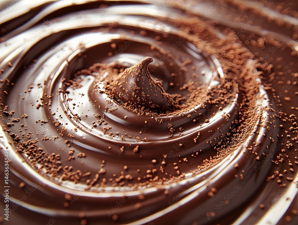 A close-up view of rich, creamy melted chocolate swirling in a delicious, flowing pattern
