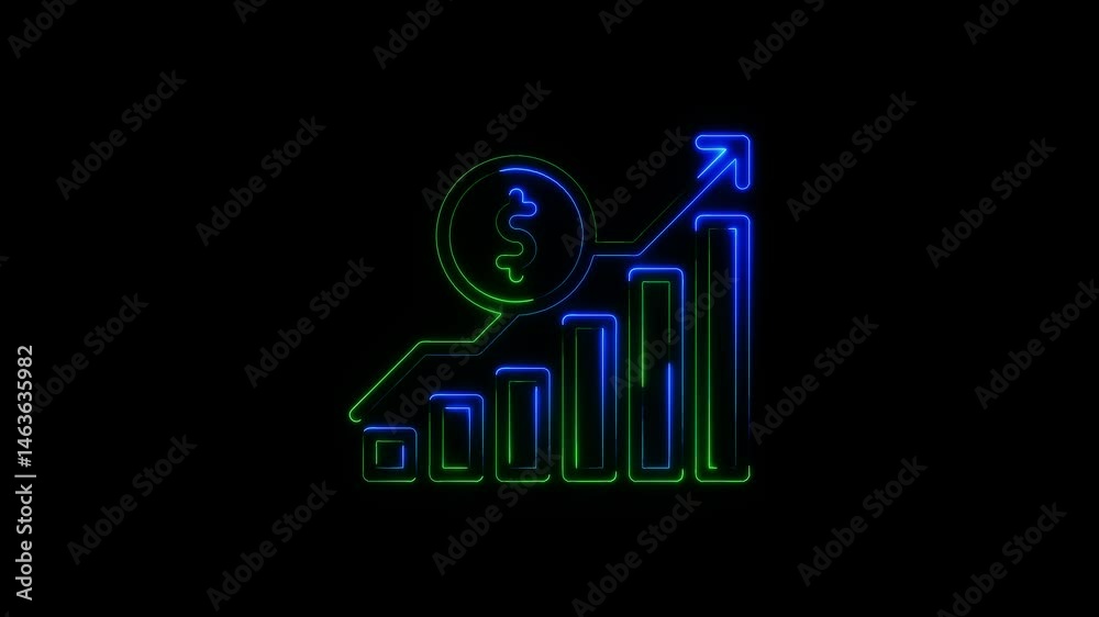 Animated dolar business graph chart with black background video 4K resolution.