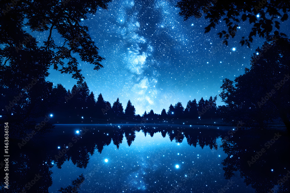 Celestial Symphony: A Lake's Reflection of the Star-Studded Milky Way in Tranquil Harmony