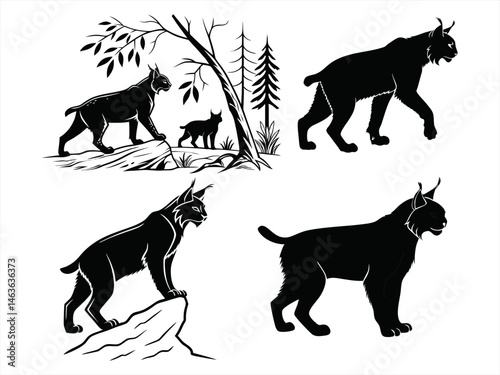 lynxe sihouette black vector bundle