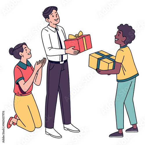 Giving and receiving gifts illustration depicting celebration and moments of happiness