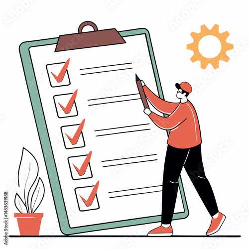 Illustration of a person working on a checklist for project planning and organization