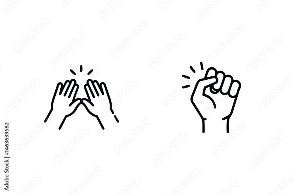 Fototapeta premium Line art illustrations representing high five and knocking gestures symbols on a white background