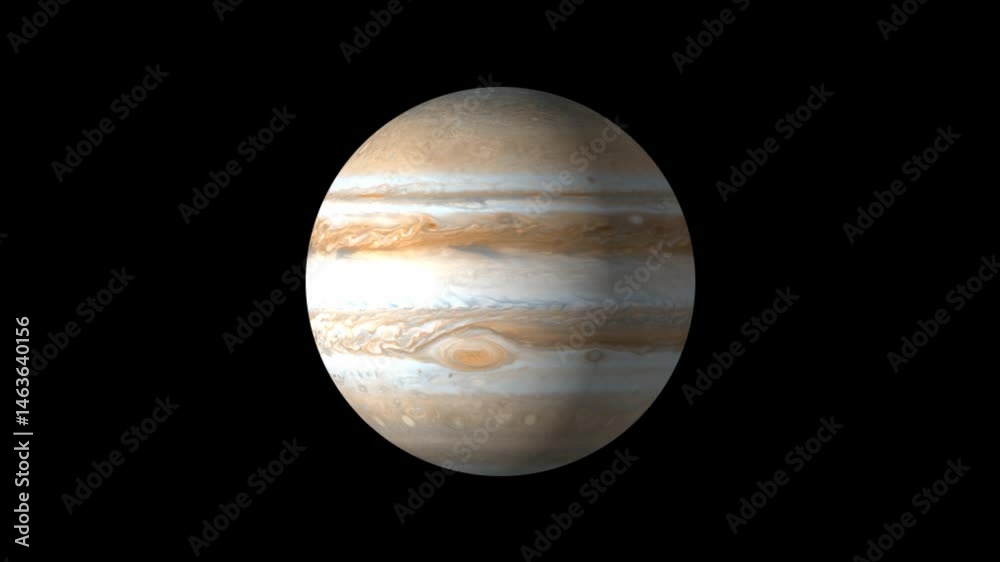 a 4k animation showing the rotation of the planet jupiter from left to right