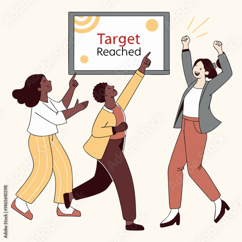Diverse team celebrating target reached achievement together with excitement and success
