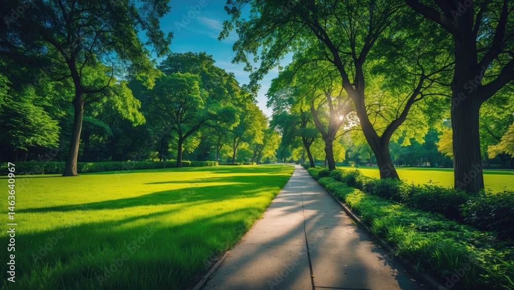 Fototapeta premium Bright outdoor park with vibrant green grass