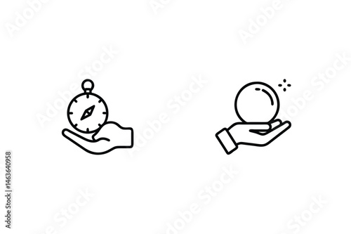 Hand holding a compass and a crystal ball illustrating guidance and prediction concepts