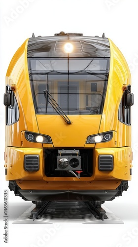 Front view of modern yellow train on white background