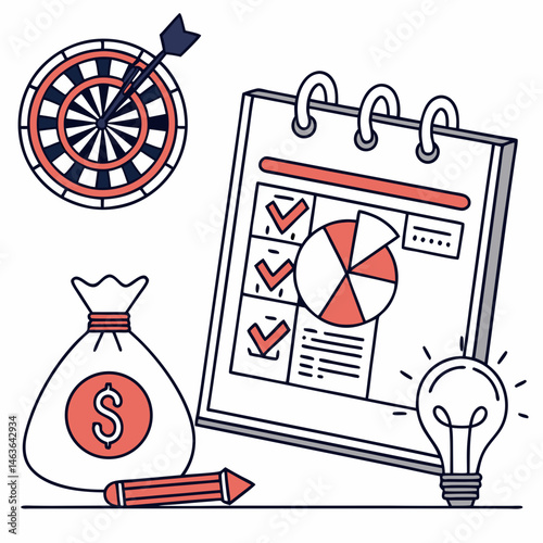Business planning and financial strategy with chart ideas and focused targets