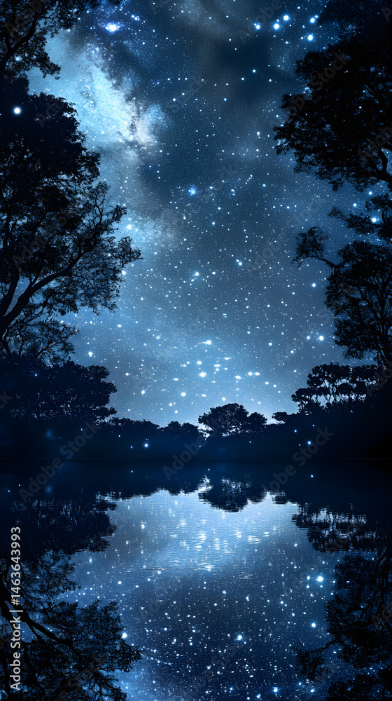 Celestial Symphony: A Lake's Reflection of the Star-Studded Milky Way in Tranquil Harmony