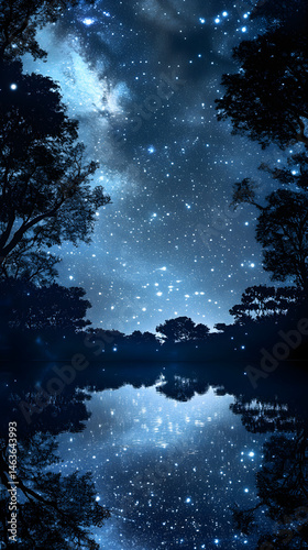 Obraz na płótnie Celestial Symphony: A Lake's Reflection of the Star-Studded Milky Way in Tranquil Harmony w salonie