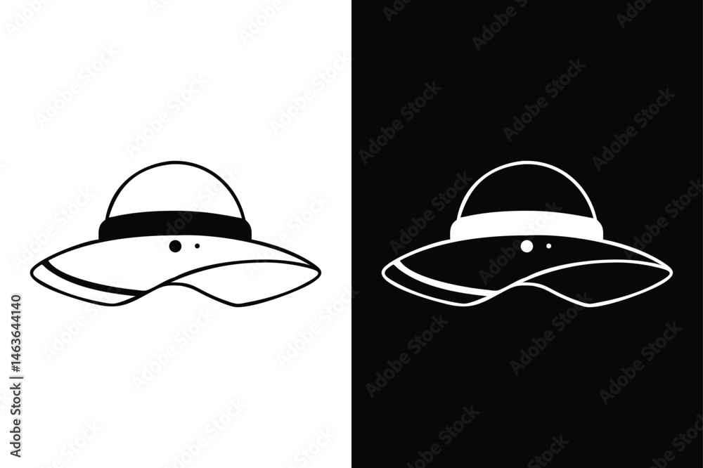Fototapeta premium Sun Hat Vector Line Art. Modern Minimalist Vacation Design