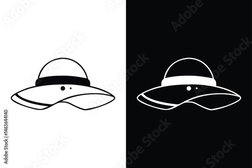 Sun Hat Vector Line Art. Modern Minimalist Vacation Design