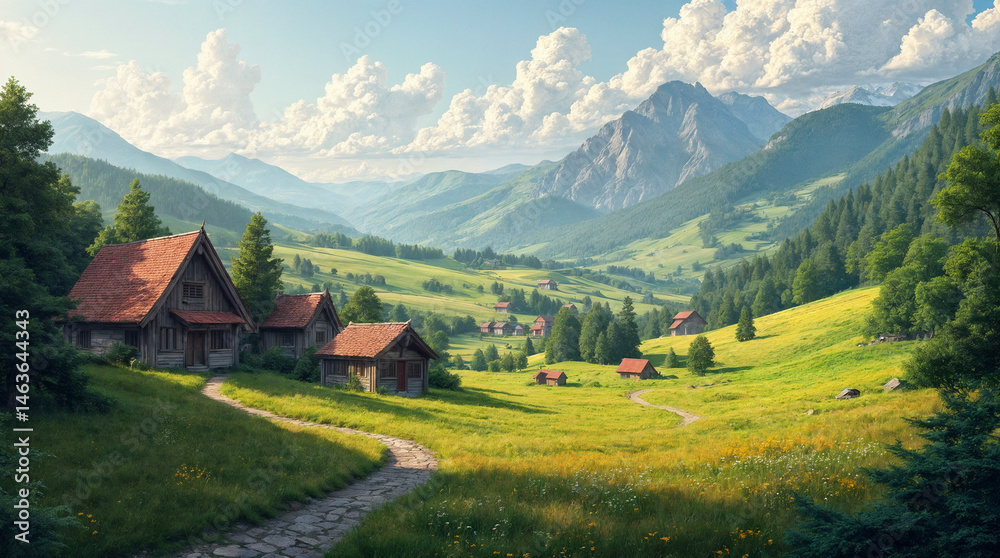 Obraz premium lLndscape of village houses