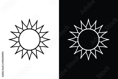 Flat Sun Line Icon. Summer Travel and Weather Forecast Symbol