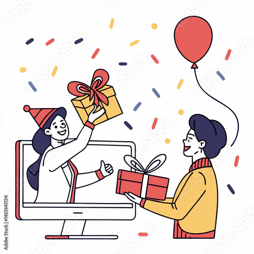 Online gift giving a festive scene of celebratory virtual present exchange