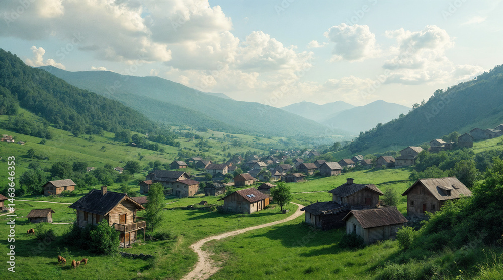 Obraz premium lLndscape of village houses