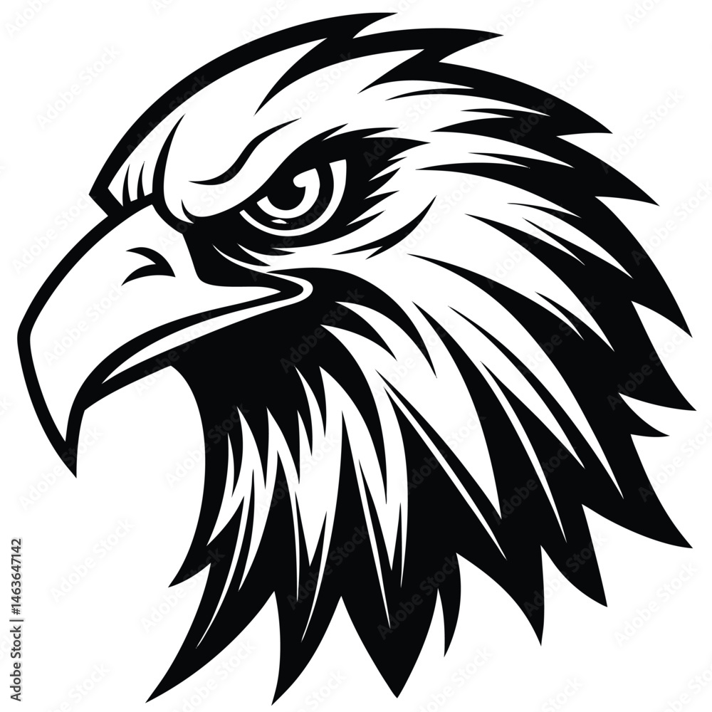 Obraz premium Fierce Eagle Head Logo Vector – Bold Black and White Mascot Design