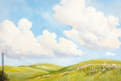 Emotional landscape painting of rolling hills, low resolution gigapixel image.